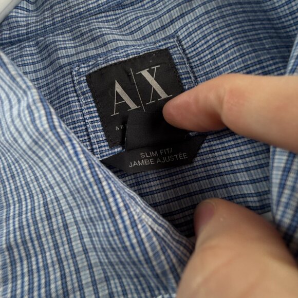Armani Exchange Hidden Buttons Button Up Shirt Long Sleeve Blue Medium Slim Fit - Picture 10 of 16